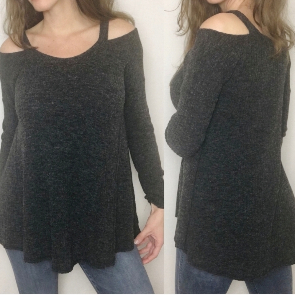 UMGEE Dark Grey Cold Shoulder Top